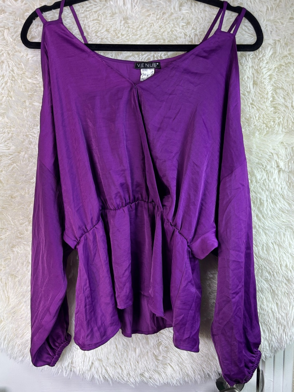 VENUS Vibrant Purple Cold-Shoulder Peplum Tunic - Picture 3 of 15